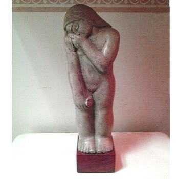 Mario Carmelo Ubaldi (American 1912-1993) " Female Figure With Bouquet " 14.5" x 4.5 With Wood Base / Circa 1938 - Visual Art