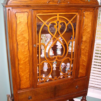 Maple China Cabinet With Burl Inlay Along With Other Pieces Of The Dining Room Set Circa 1910-1920