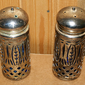 Metal encased Blue glass salt and pepper shakers - Kitchen
