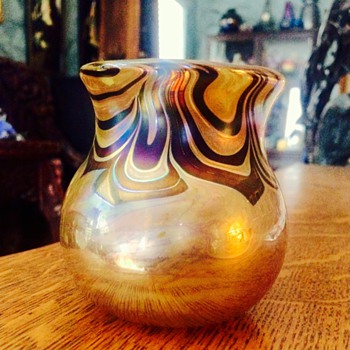 Vintage Lundberg? Lotton? Pulled Feathered Iridescent Miniature Vase - Art Glass