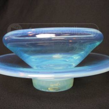Blue Opalescent Glass Centerpiece - Art Glass