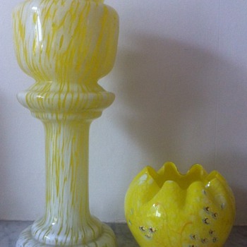 Enamelled yellow spatter rosebowl - Welz/Moser/Harrach &c - Art Glass