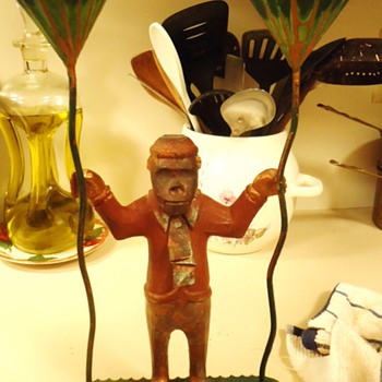 Copper Monkey holding candles, All is 100% copper and painted? - Folk Art