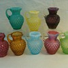 COMPLETE SET OF FENTON HOBNAIL SYRUP JUGS IN THE OPALESCENT COLORS + AMBER