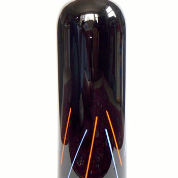 Mid Century Glass Vase with raised colored lines - Art Glass