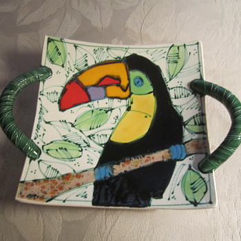 Colorful Art Pottery Parrot Bowl/Dish ...Hanging Wall Art...... - Art Pottery