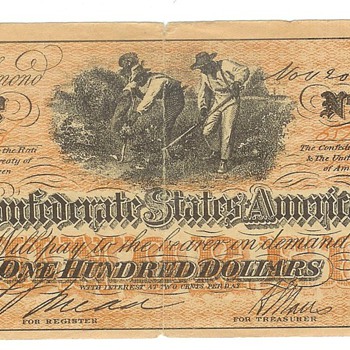 Confederate States of America 100 dollars and 5 dollars