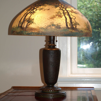 HANDEL Reverse Painted Lamp - in family for 3 generations -  what is it worth??