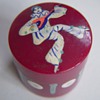 Vintage and Very Cool Little Make-Up Container~Red w/Commedia Dell'Arte Figure