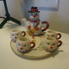 SNOWMAN TEA POT WITH 4 LITTLE CUPS AND PLATE 