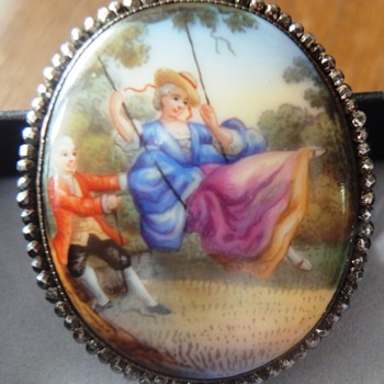Limoges brooch with very rare cut steel frame