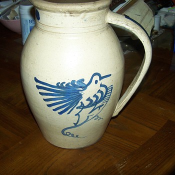 Very Early Stoneware Pitcher with Bird