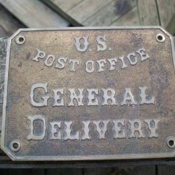 1860s US Post Office General Delivery brass sign - Office