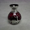 SILVER OVERLAY CRANBERRY GLASS BOTTLE