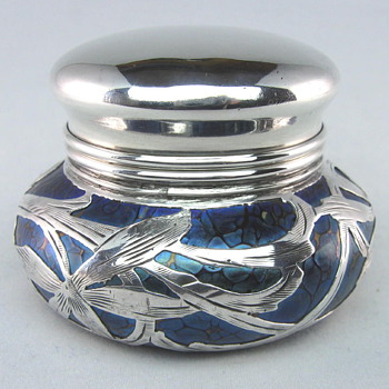 Loetz Cobalt Papillon on Rubin Sterling Overlay Pillbox