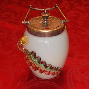 Art Glass Jelly Jar with applied Leaves - Art Glass