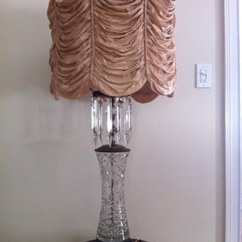Table lamp, bronze and crystal with silk shade - Lamps