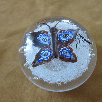 Murano Art Glass Paperweights with Butterfly Design - Art Glass