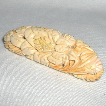 Carved Vintage Chinese Ivory Tusk Tiger Lily & Daisy Brooch - Asian