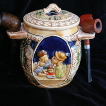 Ceramic tobacco jar and pipe holder - Tobacciana