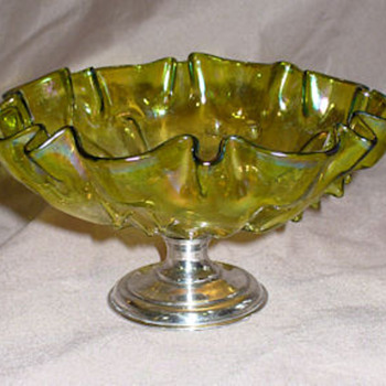 Steuben Compote Hawkes sterling base. Iridescent. - Art Glass