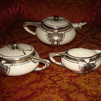 Lenox Art Deco Tea Set with Mausser Sterling Silver Overlay - China and Dinnerware
