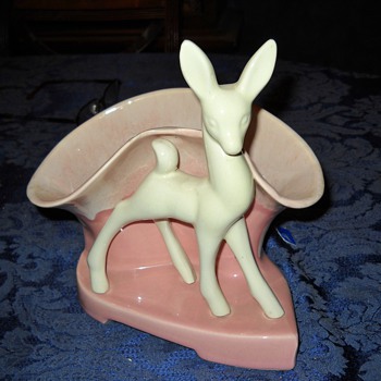  UNMARKED PINK & WHITE DEER PLANTER - Art Pottery