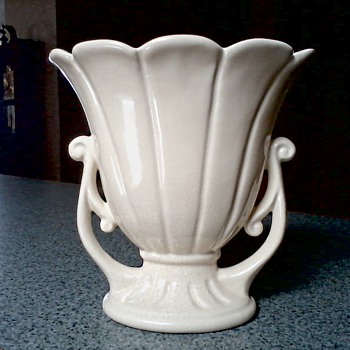 Beautiful Matte Ivory Flower Form Vase with Scroll Handles / Marked USA #206-7? /Circa 1940's 50's - Art Pottery