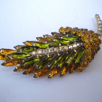 Large Rhinestone Leaf Brooch - Costume Jewelry