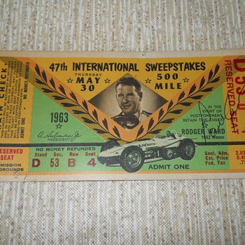 1963 Indy 500 stub - Outdoor Sports