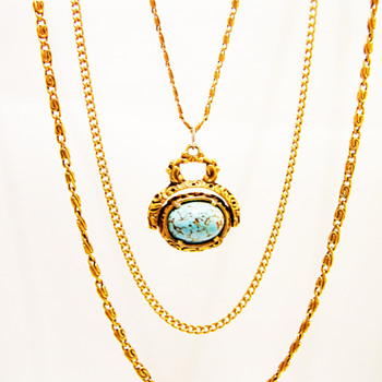 Vintage Goldette Turquoise Fob Necklace