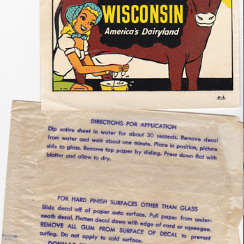 Vintage Travel Decal of Wisconsin Girl Milking Cow 