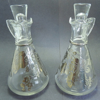 Hazel Atlas Silver Overlay Oil and Vinegar Jars