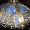 Beautiful purple, blue and cream slag glass hanging lamp