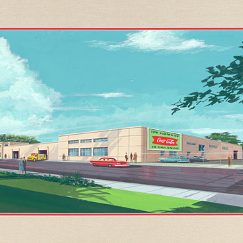 1960s Original Watercolor Painting of Orlando Coca-Cola Bottling Plant