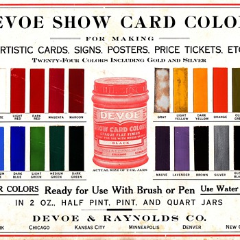 Devoe Poster Show Card Colors Salesman Sample