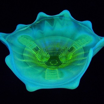 Unique Northwood Fluted Scrolls Vaseline Tray Card - Glassware