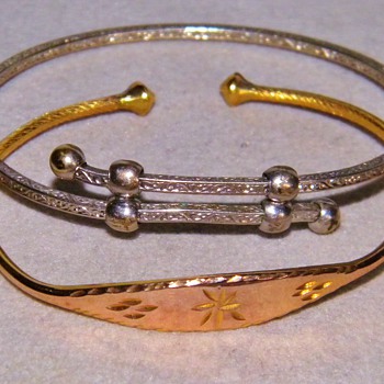 Antique Victorian/ Georgian Etched 18k Sterling Silver Baby Bangle Bracelets Cuff  - Fine Jewelry