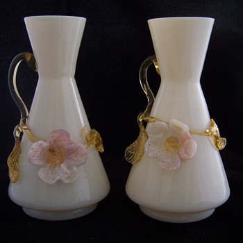 Stevens Williams Applied Milk Glass Vase Set