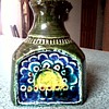 Studio Art Pottery Vase / Bottle / Sun and Flowers Abstract / Marked # 429