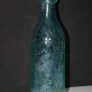 Nice old Aqua green soda/beer bottle NYC