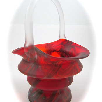 Kralik Furnace Decorated Czech Glass Basket, ca. 1930s - Art Glass