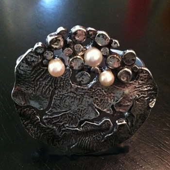 Vintage Sterling Silver and Pearl Designer Bracelet