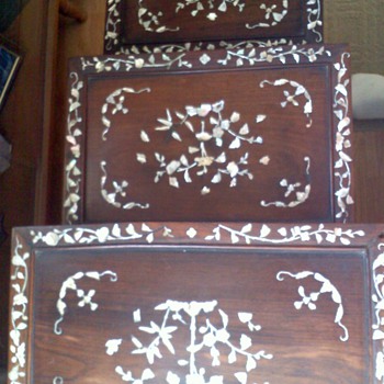 Set of 3 stack tables with TONS of Mother of Pearl Inlay - Furniture