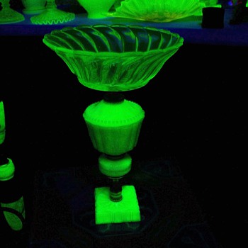 Custard and Uranium Glass Compote - Glassware