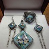 Exclusive parure consisting enameled ring, pendant and earrings from Russia