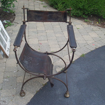 Wrought iron & leather folding directors chair - Furniture