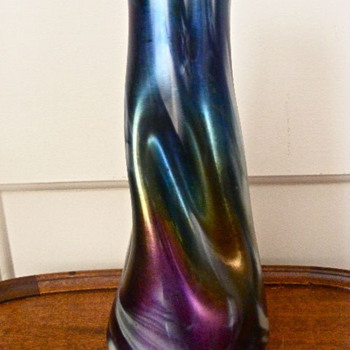 Art Nouveau Rindskopf Iridescent Twist Vase 9.25" - Art Glass