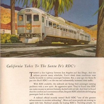 1953 - Budd Co. RDC Traincars "Sante Fe" Advertisement