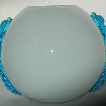 Kralik opal and blue glass vase with mark. - Art Glass